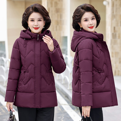 妈妈冬装羽绒棉服2025新款大码中老年人保暖外套加厚连帽棉袄衣服