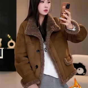 百搭加厚保暖棉服机车服短外套女 反绒面棉袄棉衣韩版 2025新款 冬季