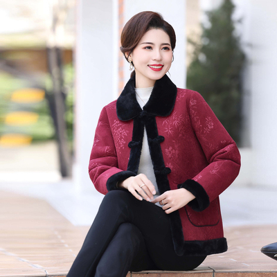 妈妈冬装皮毛一体外套棉衣2025中老年新款大码加绒水貂绒上衣棉服