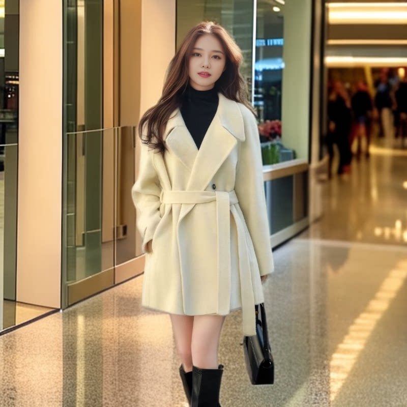 时尚系带双面呢大衣女2025秋冬新款高级感小个子毛呢大衣呢子外套