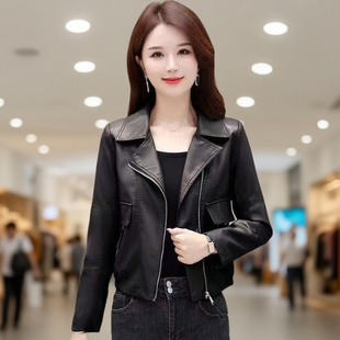 时尚 新款 小个子机车服皮夹克上衣 皮衣外套女2026春季 韩系立领短款