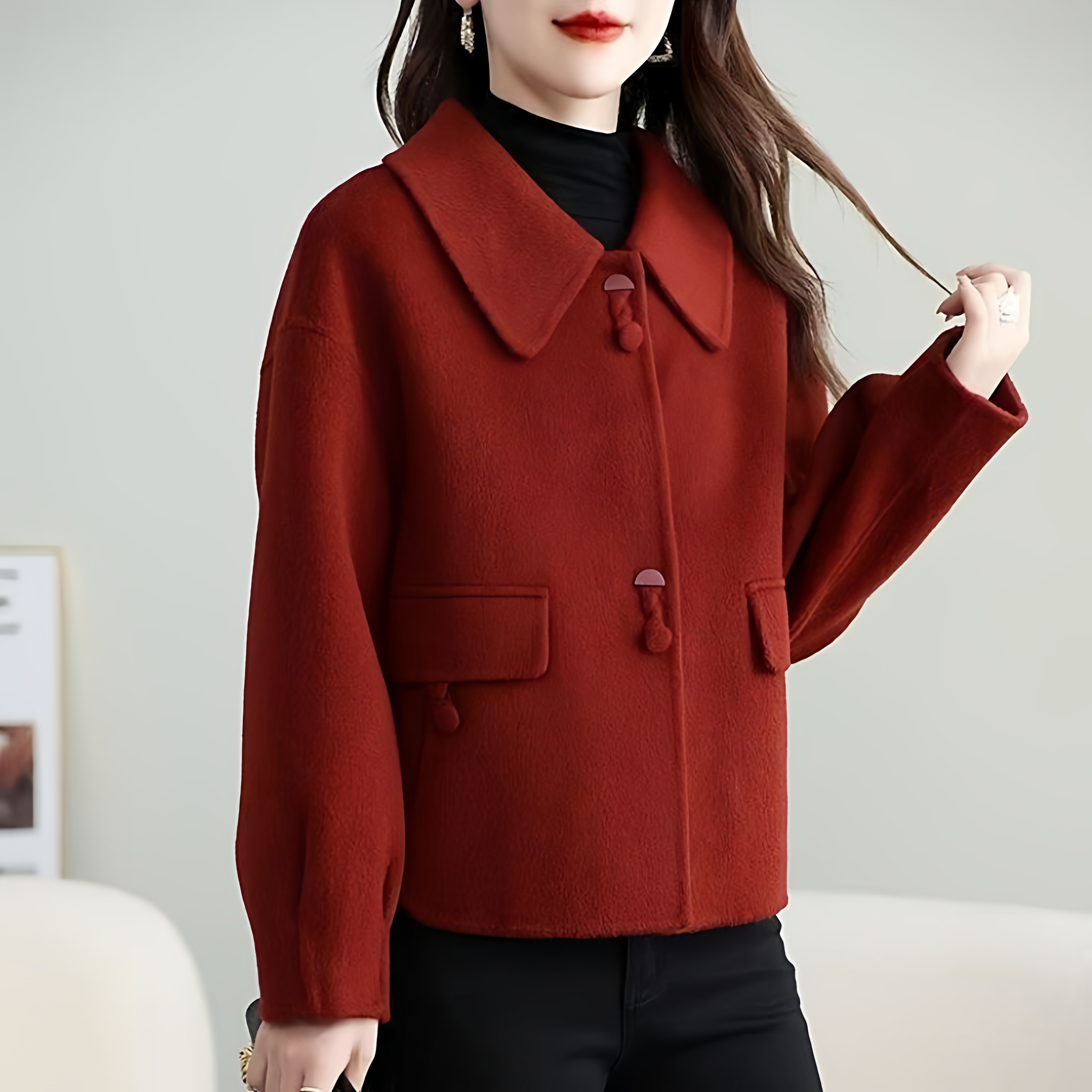 秋冬时尚毛呢外套百搭大码洋气2025新款短款双面呢气质大衣上衣女