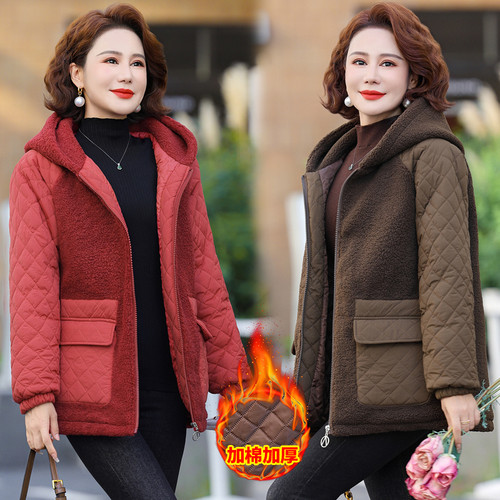 妈妈冬装棉服颗粒绒2025外套新款保暖棉衣洋气中老年连帽加厚棉袄