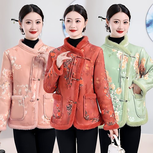 新中式冬季棉衣2025新款妈妈装大码保暖外套中年人加绒加厚花棉袄