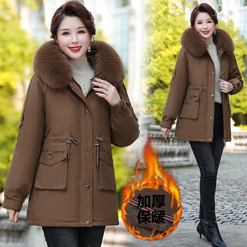 2025冬季新款派克服羽绒棉服女中长款棉衣时尚大码棉袄大毛领外套