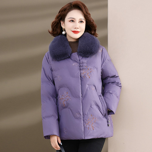 妈妈羽绒棉服冬装2025新款中老年洋气毛领加厚宽松大码棉衣外套女