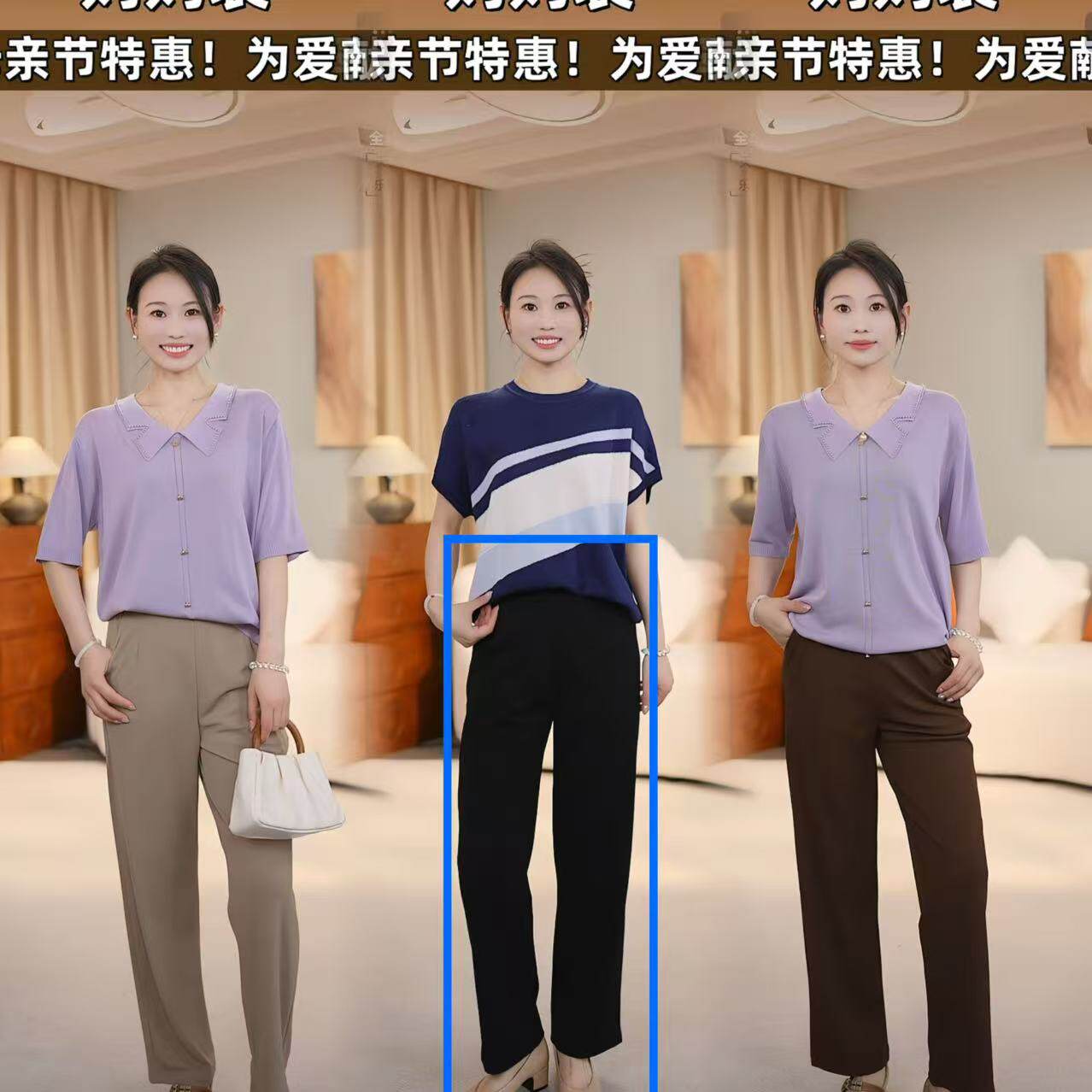 【天天yoko】中老年女装高腰直筒裤妈妈装松紧腰休闲长裤宽松垂感