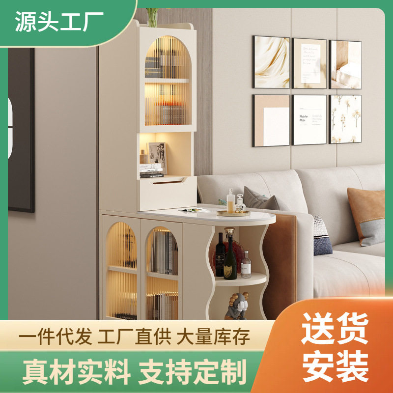奶油风岩板转角餐边柜家用客厅餐厅收纳网红角柜大容量储物角柜