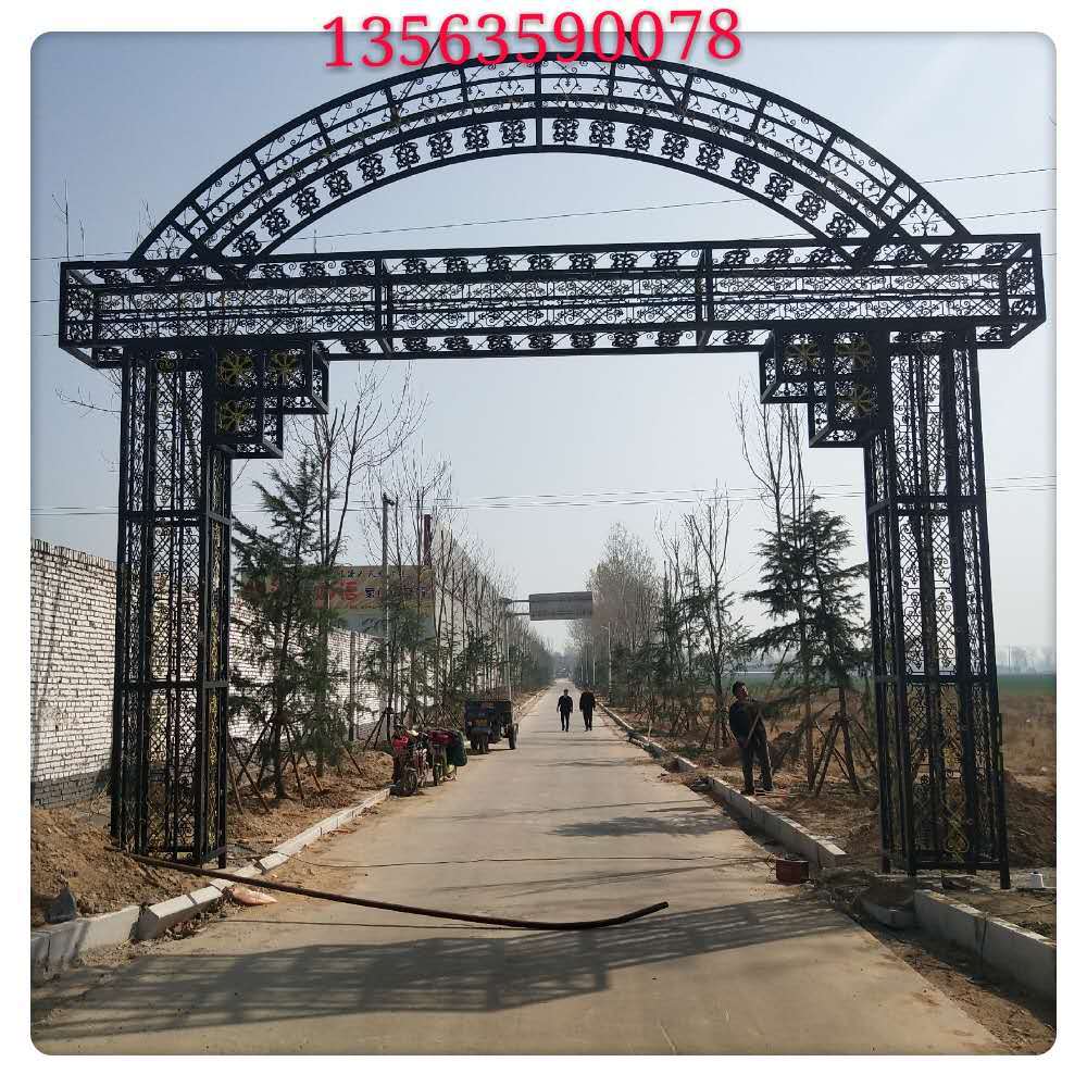 山东潍坊各种铁艺牌坊 仿古铁艺门头 铁艺牌坊配件护栏配件