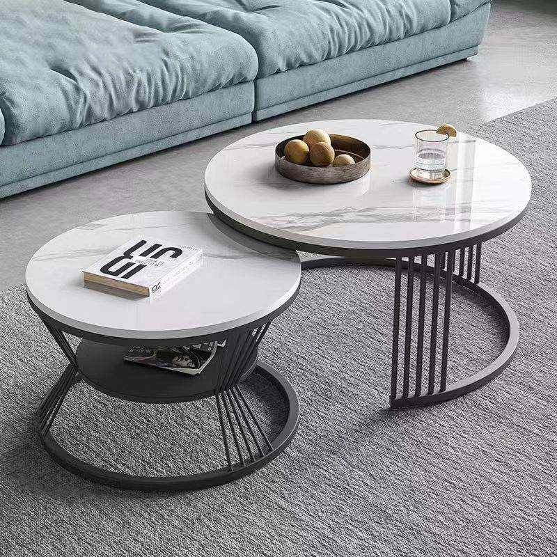 岩板茶几客厅家用小户型轻奢现代简约圆形小茶几北欧极简组合茶桌
