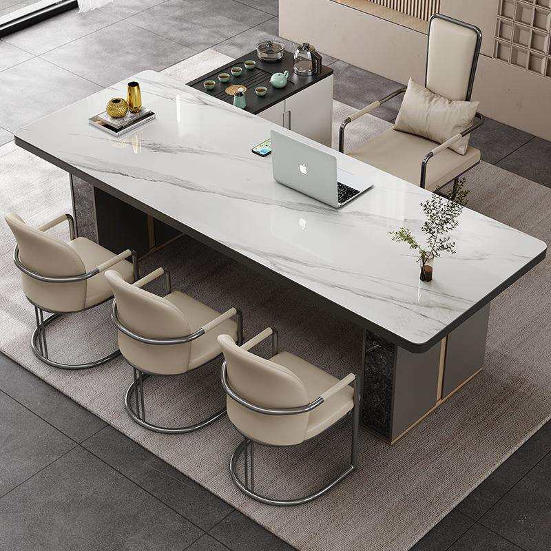 轻奢岩板茶台高端办公茶桌书桌一体两用客厅泡茶桌椅组合现代茶几