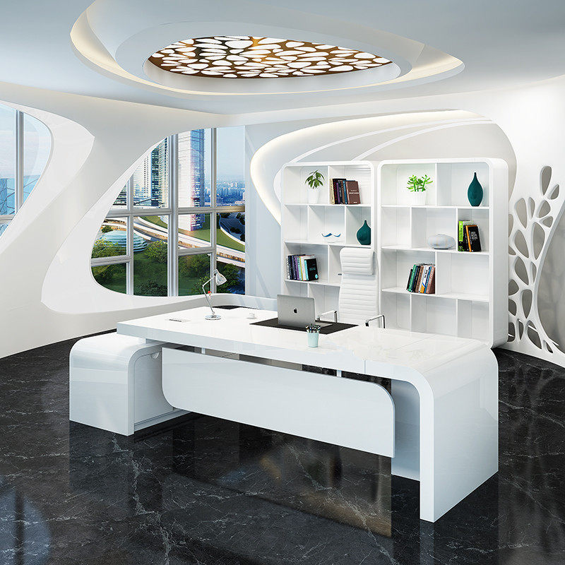 白色烤漆大班台老板桌椅简约现代主管桌总裁办公桌经理桌办公家具