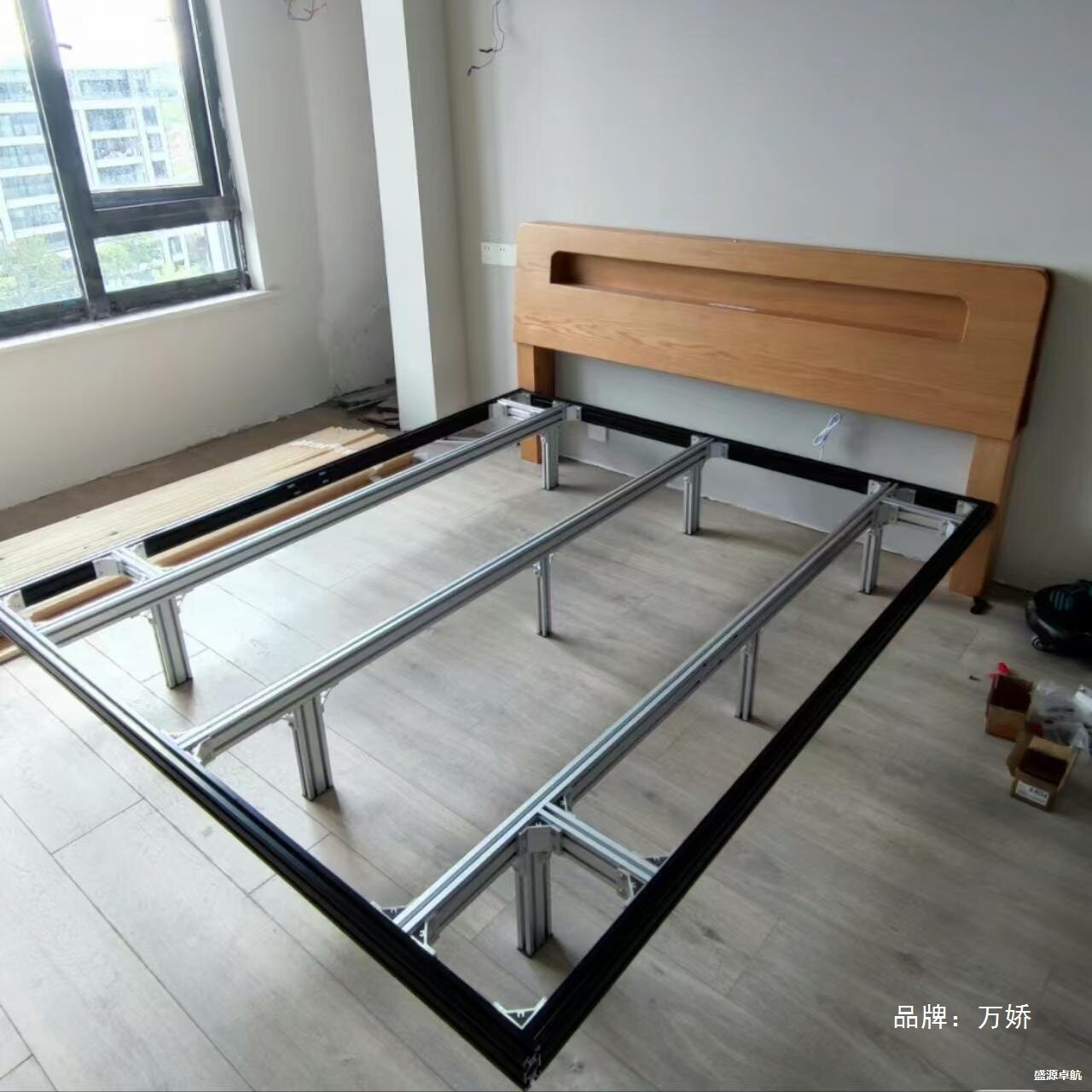 可自制铝型材悬浮床架铝合金双人床简约无床头主卧悬浮大床可