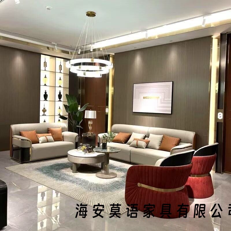 意式轻奢高靠背真皮沙发组合