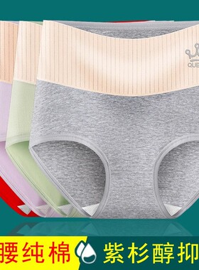 中腰性感女士内裤纯棉抑菌紫杉醇高腰塑身加大码胖mm妈妈三角底裤