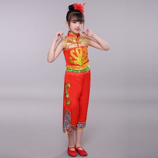 儿童喜庆秧歌服小辫子甩三甩民族舞蹈演出服手绢舞扇子舞蹈表演服