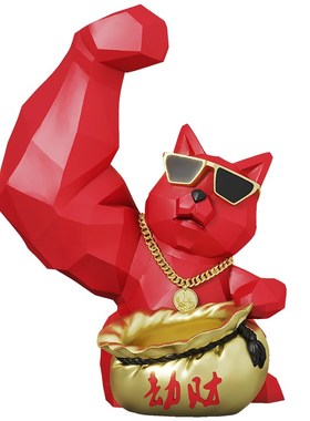 新年家居摆件饰品入户玄关茶几钥匙收纳麒麟臂劫财猫乔迁开业礼品