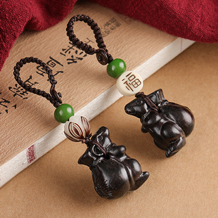 本命年黑檀木鼠年汽车钥匙扣挂件招财生肖老鼠转运创意钥匙链挂饰