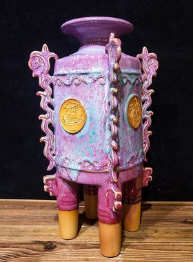 神垕钧瓷花瓶摆件钧窑窑变中式花器陶瓷居家办公室客厅装饰工艺品