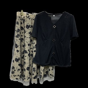 妈妈夏装气质短袖套装连衣裙女新款中老年女装夏款两件套裙子洋气