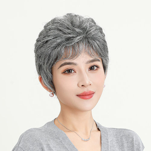 假发女短发花白奶奶中老年假发套表演道具老太太卷发老人全头白发