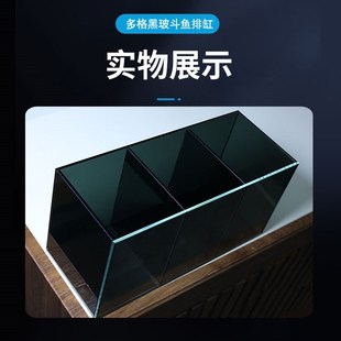 桌面創意多格超白玻璃缸黑玻防打架小魚發色更亮免換水斗魚連體缸