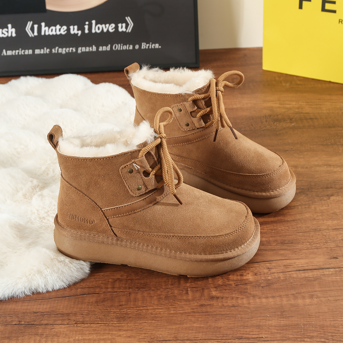 冬季新款真皮雪地靴女防滑棉鞋子