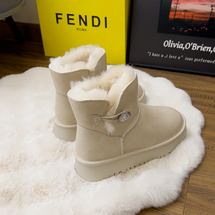 防水雪地靴女冬季全羊毛棉鞋女厚底防滑水钻皮毛一体靴女保暖靴子