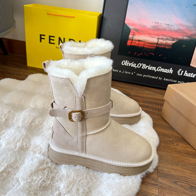 全羊毛雪地靴女中筒皮毛一体靴子