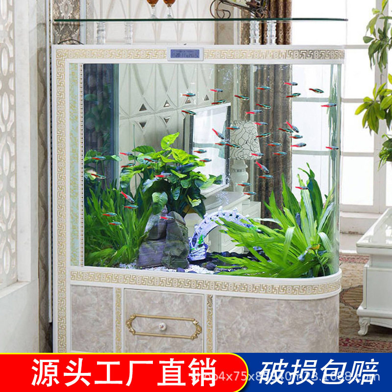 源头工厂创海欧式鱼缸水族箱子弹头屏风大中型客厅懒人免换水玻璃