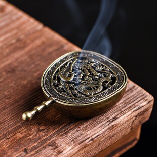 速发香炉家用室内炉古创金合意团扇沉香香薰复便携迷你檀香熏香盘