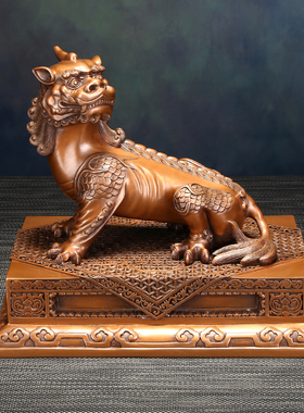 速发紫铜艺听品件九华山地藏王坐骑瑞兽家居饰品办公室开业礼摆工