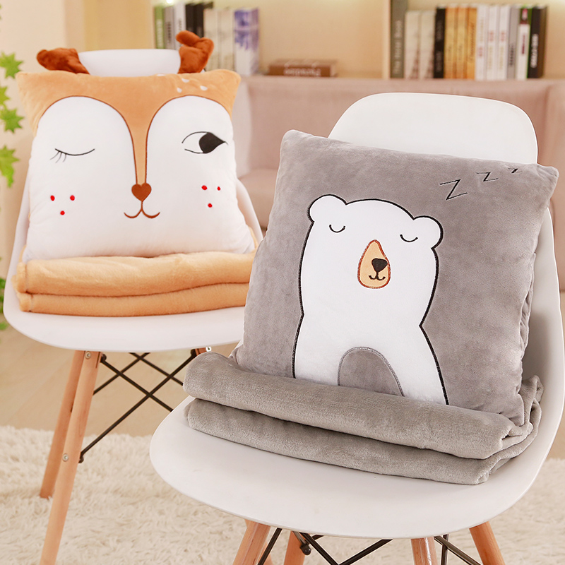 速发抱枕被子两用办公室午睡子头折叠汽瑚绒毯枕珊车靠枕垫空调三