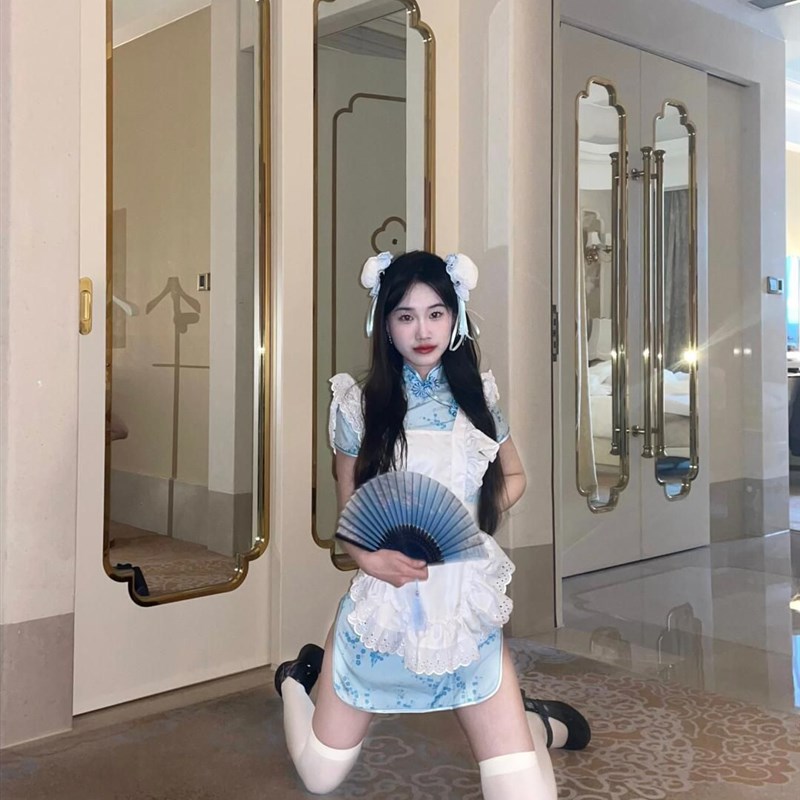 现货速发中华小厨娘软妹Lita仆围裙服新中式旗袍连衣裙套装
