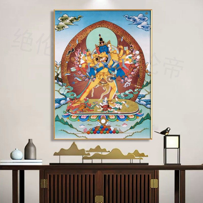 速发大威法金刚护德唐卡西藏画绘挂手茶室书房招财装饰画时轮金刚