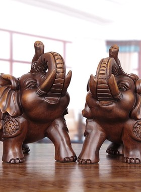 速发实木饰大象摆件招财镇宅一对客玄厅关办公室桌装雕品乔迁新居