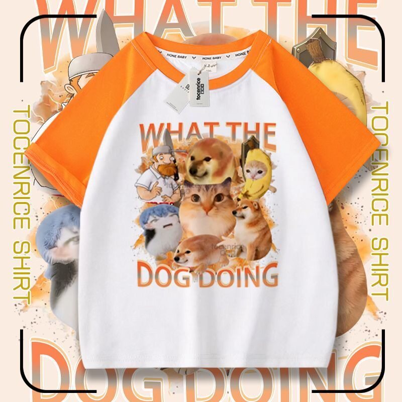 2026我的刀盾狗 衣服插肩短袖t恤柴犬搞笑抽象表情包儿中大童上衣