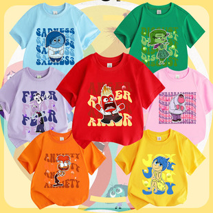 夏季 男女童百搭卡通动漫头脑特工队纯棉圆领上衣休闲学生T恤 新款