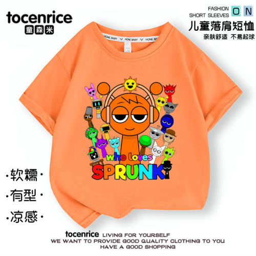 新款Sprunki音乐游戏节奏盒子周边男女童圆领t恤夏季纯棉短袖上衣