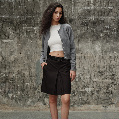 ANTIFORM背构 26支高密1oo%美利奴羊毛圆领纯羊毛衣女针织开衫秋