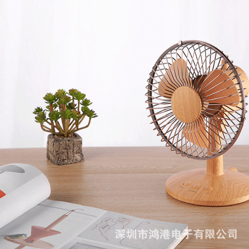 USB小台式摇头散热多档位木纹日韩迷你简约风桌面办公便携小风扇