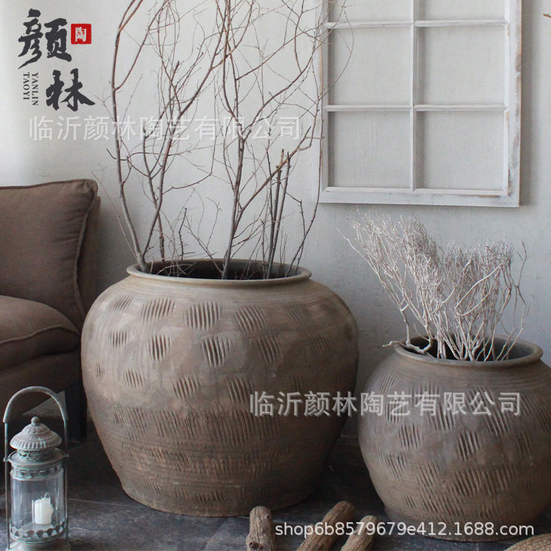 土陶花坛陶坛土坛子胖花盆粗陶瓦缸泥罐土罐复古大陶罐大缸种树盆