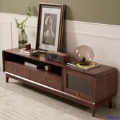 黑胡桃木电视柜全实木简约北欧客厅柜玻璃地柜1.8米视听柜影音柜