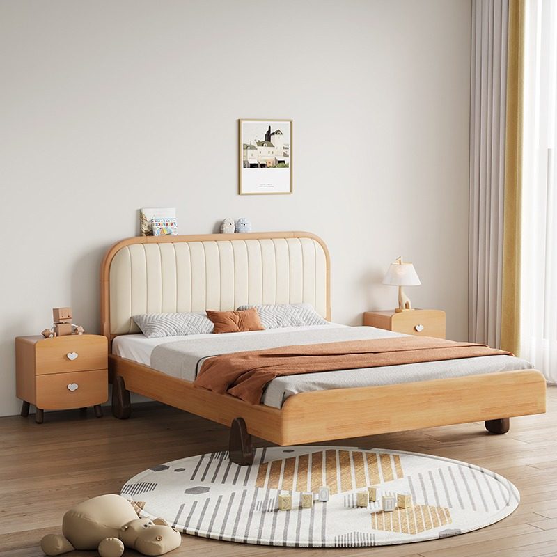 实木儿童小床女孩儿童床男孩软靠包公主床现代简约1米35儿童床1.2