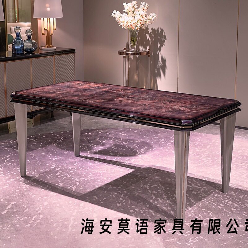 高端树瘤烤漆餐桌意式轻奢椅组合现代bentley实木餐桌大宅长餐台