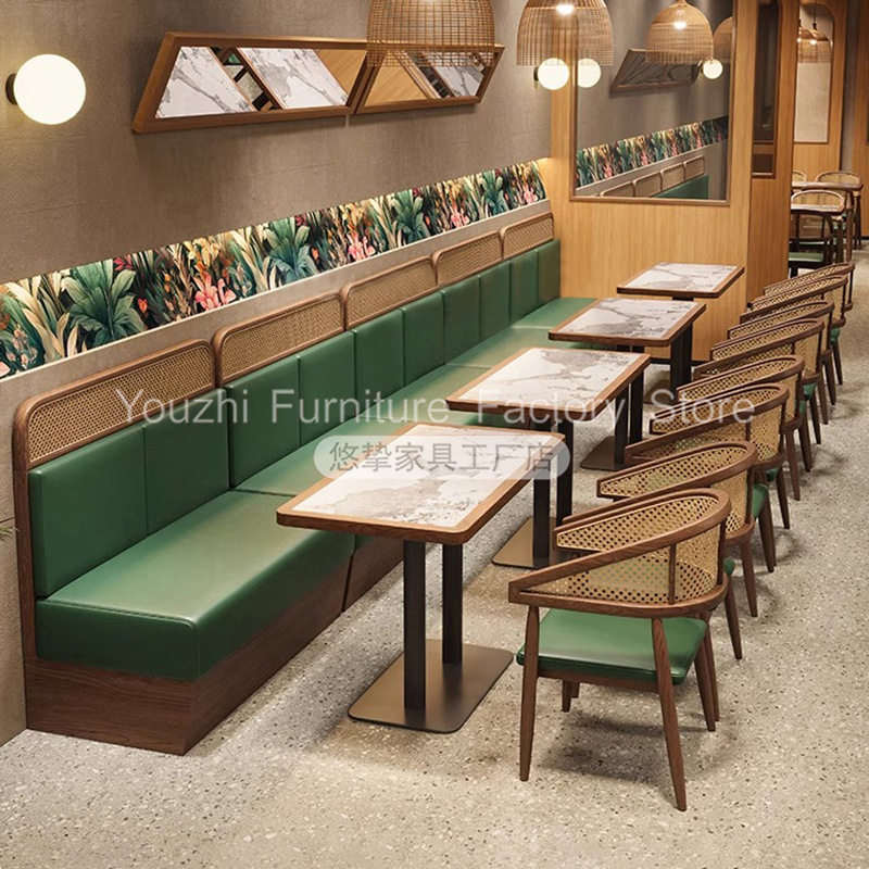 港式茶餐厅靠墙卡座沙发主题餐厅桌椅组合餐饮饭店实木椅子商用