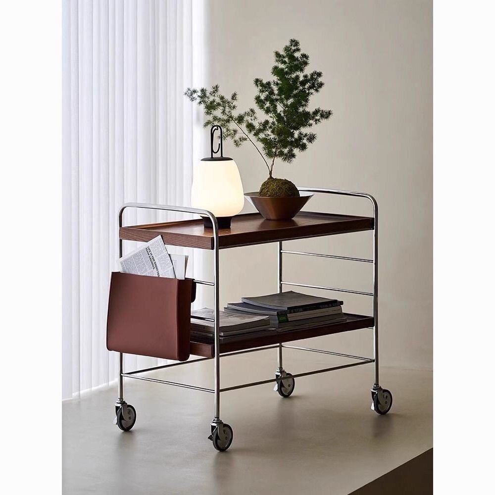 实木沙发边几可移动带轮小推车小户型客厅茶几边柜角几收纳置物架