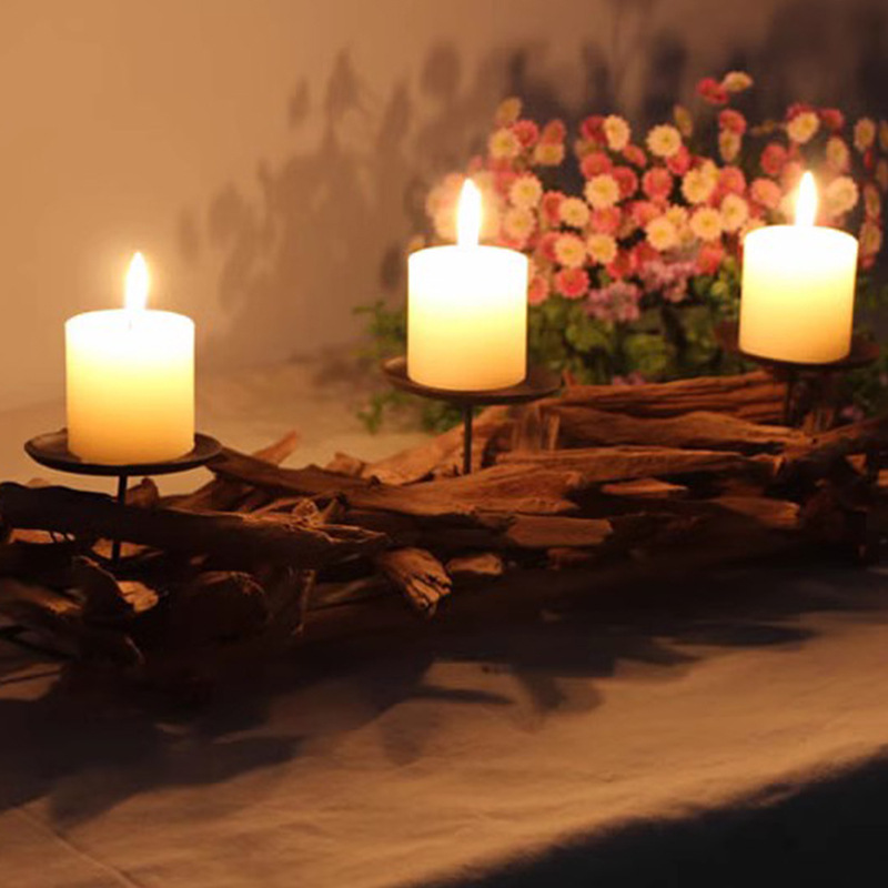 田园复古朽木创意烛台 北欧风家居简约木质装饰摆件