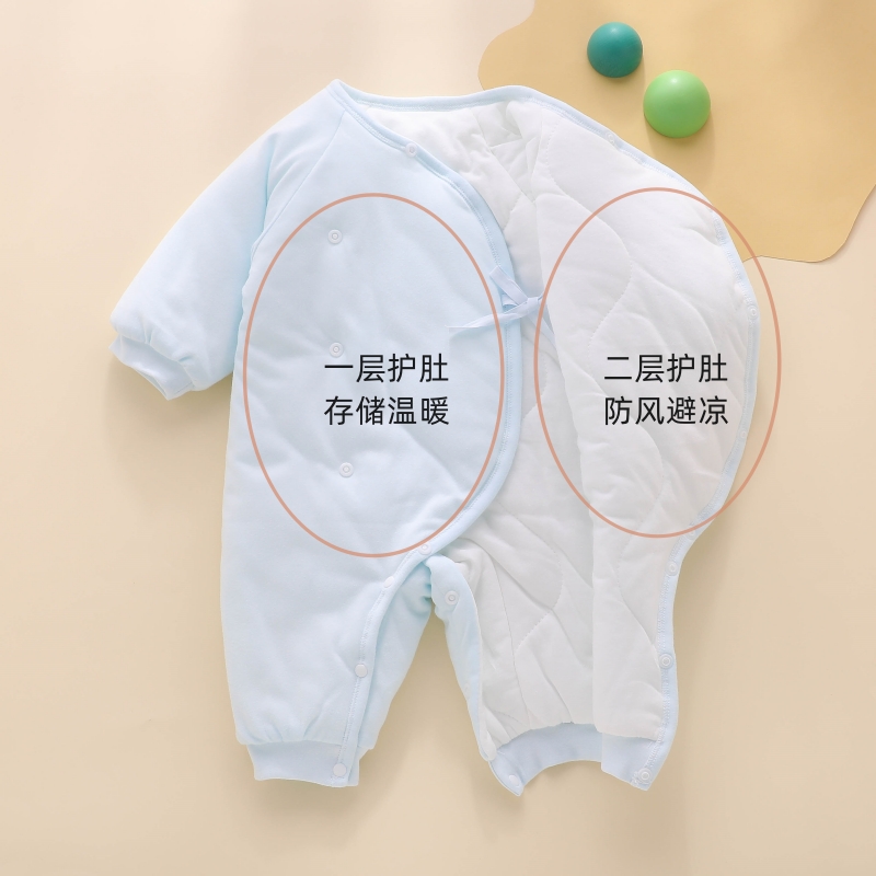 夹棉连身衣服婴儿秋冬季新生59码66睡衣冬款初生宝宝冬装棉服冬天