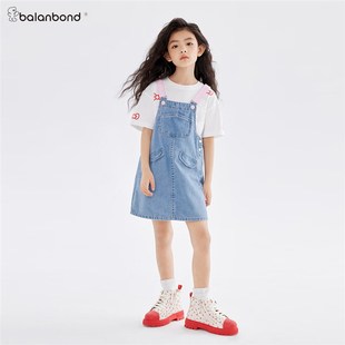 2024新款 女寶寶吊帶裙子洋氣裙 女童牛仔背帶裙巴拉中大童童裝